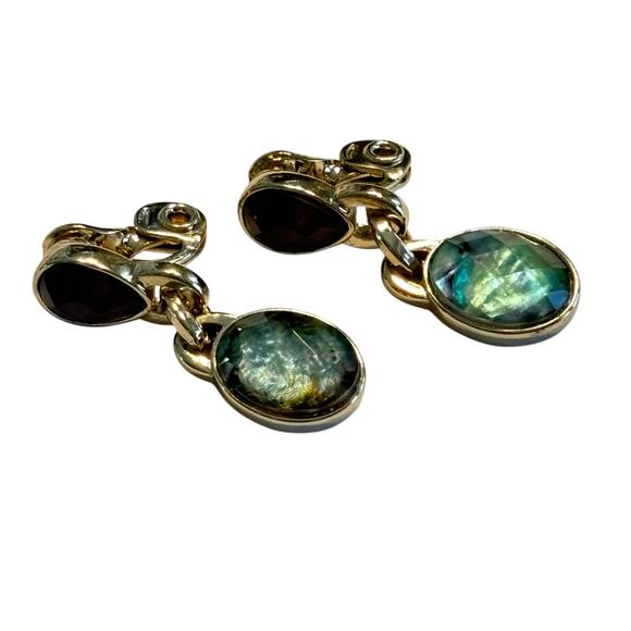 The Jewelry Group TJG clip on earrings goldtone drop dangle opalescent beads - Picture 1 of 6